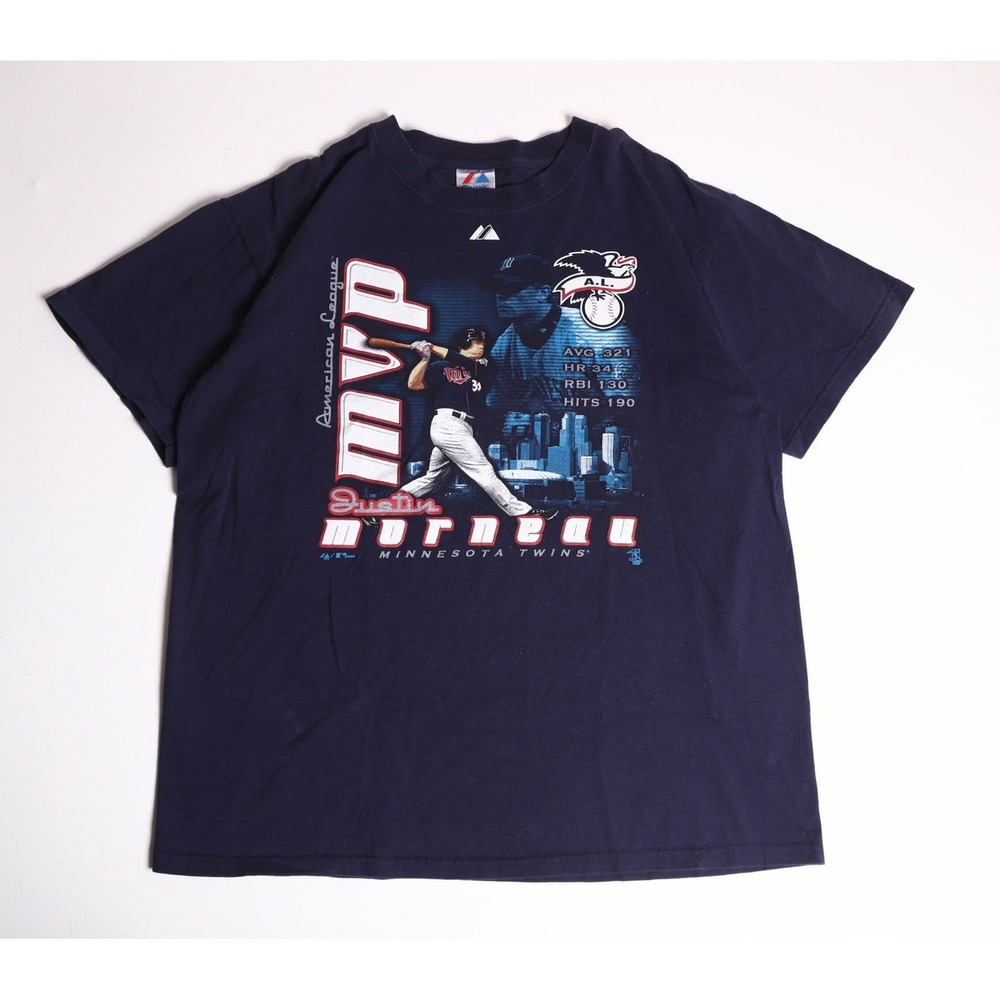 Majestic Justin Morneau Minnesota Twins 2006 AL MVP T-Shirt Navy Blue Mens XL